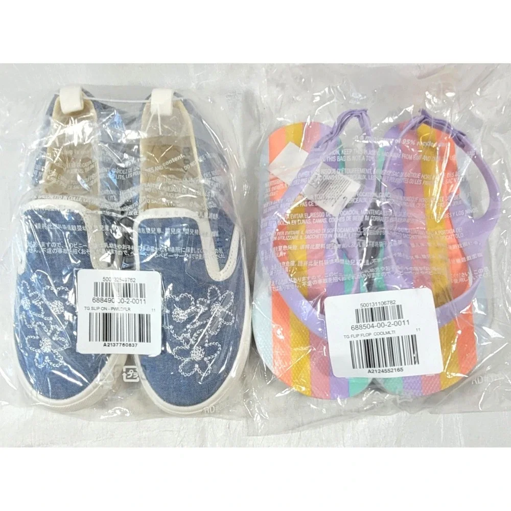 Old Navy 2 Pairs Toddler Girl's Shoes: Canvas Slip-on Sneakers & Flip Flops - 11 - Picture 2 of 2